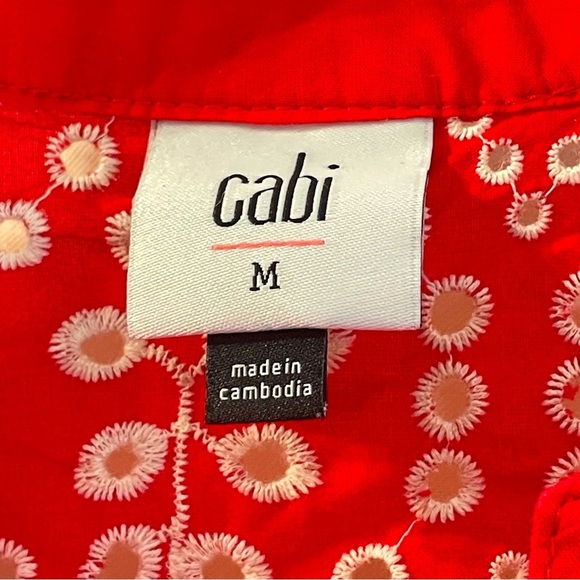 CAbi Lyric Red White Eyelet Embroidered Puff Sleeve Top Blouse Size M 6203 - Picture 9 of 15